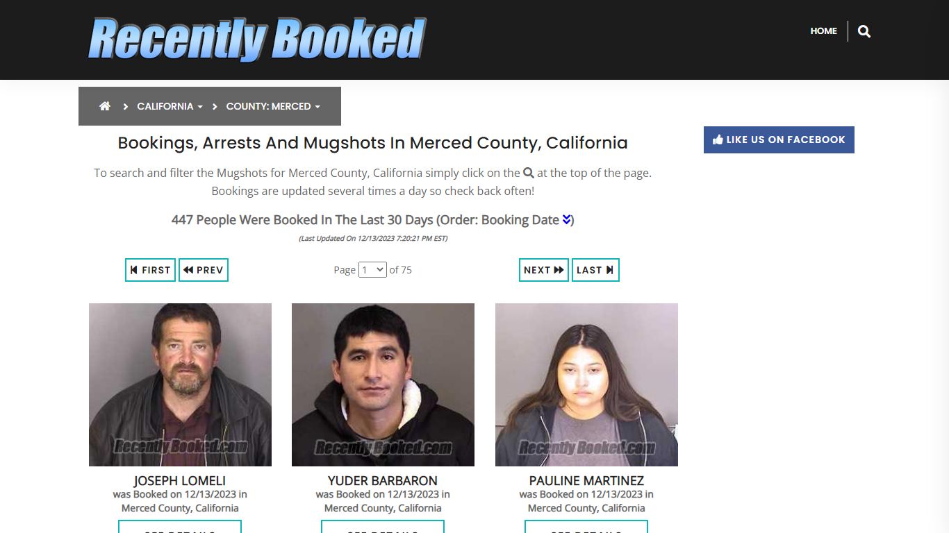 Bookings, Arrests and Mugshots in Merced County, California